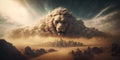 Monstrous sandstorm in the shape of a giant angry lion approaching a city in the desert. Fictional sci-fi representation of nature Royalty Free Stock Photo