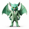 Monstrous Surrealism: A Detailed Maya Render Of A Green Bat In A Suit
