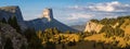 Mont Aiguille and The Vercors High Plateaus in Autumn. Vercors Regional Natural Park, Alps, France