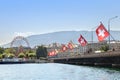 The Mont-Blanc bridge over Rhone river in Geneva Royalty Free Stock Photo