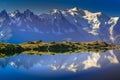 Mont Blanc and idyllic lake Cheserys reflection, Chamonix, French Alps Royalty Free Stock Photo