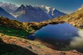 Mont Blanc and idyllic lake Cheserys reflection, Chamonix, French Alps Royalty Free Stock Photo