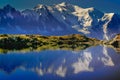Mont Blanc and idyllic lake Cheserys reflection, Chamonix, French Alps Royalty Free Stock Photo