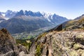 Mont Blanc mountain Chamonix village tvalley view Royalty Free Stock Photo