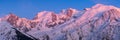 Mont Blanc mountain range at sunset in Upper Savoy. Chamonix, Haute-Savoie, Alps, France