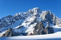 Mont Blanc mountain view from piste in Courmayeur ski resort