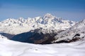 Mont Blanc peak winter landscape shoot from Val d`Isere ski resort Royalty Free Stock Photo