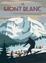 Mont Blanc ski resort poster, retro. Alps Winter travel card Royalty Free Stock Photo
