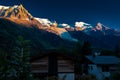 Mont Blanc summit view over Chamonix town village, France Royalty Free Stock Photo