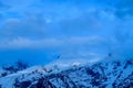 Mont Blanc at sunset in Europe, France, the Alps, towards Chamonix, in summer, on a cloudy day