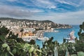 Nice Architecture: Prickly Pears or Barbary figs with Port Lympia and the iconic Mont Boron Royalty Free Stock Photo