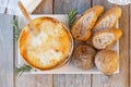 Mont d`or cheese. Traditional french recipe - La boÃÂ®te chaude. Delicious French Cheese. Royalty Free Stock Photo