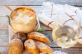 Mont d`or cheese. Traditional french recipe - La boÃÂ®te chaude. Delicious French Cheese. Royalty Free Stock Photo