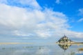 Mont Saint Michel abbey on the island with reflection in water, Normandy, Northern France, Europe Royalty Free Stock Photo