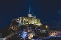 Mont Saint Michel architectural detail of a winter night s night Royalty Free Stock Photo