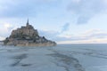 Monastery Mont Saint-Michel at low tide sunset blue twilight abbey sand horizon Royalty Free Stock Photo