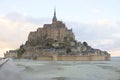 Mont Saint-Michel at sunset sky clouds twilight perspective walkway leading lines beautiful historical tourism northern france Royalty Free Stock Photo