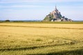 Wheat fields in the polders opposite the Mont Saint-Michel tidal island in Normandy, France Royalty Free Stock Photo