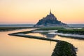 The Mont Saint-Michel tidal island at sunrise in Normandy, France Royalty Free Stock Photo