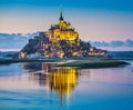 Mont Saint-Michel in twilight at dusk, Normandy, France Royalty Free Stock Photo