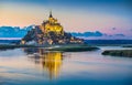 Mont Saint-Michel in twilight at dusk, Normandy, France Royalty Free Stock Photo