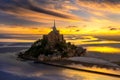 Mont Saint-Michel view in the sunrise light. Normandy, northern France Royalty Free Stock Photo