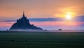 Mont Saint-Michel view in the sunrise light. Normandy, northern France Royalty Free Stock Photo