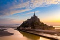 Mont Saint-Michel view in the sunset light. Normandy, France Royalty Free Stock Photo