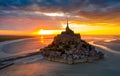 Mont Saint-Michel view in the sunset light. Normandy, France Royalty Free Stock Photo