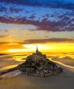 Mont Saint-Michel view in the sunset light. Normandy, France Royalty Free Stock Photo