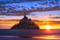 Mont Saint-Michel view in the sunset light. Normandy, France Royalty Free Stock Photo