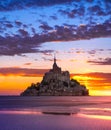 Mont Saint-Michel view in the sunset light. Normandy, France Royalty Free Stock Photo