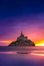 Mont Saint-Michel view in the sunset light. Normandy, France Royalty Free Stock Photo