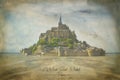 Mont Saint Michel on Vintage Paper in Normandy