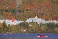 Mont Tremblant lake and village with autumn colors, Quebec