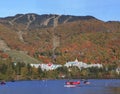 Mont Tremblant lake and village with autumn colors, Quebec Royalty Free Stock Photo