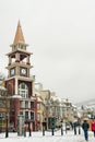 MONT-TREMBLANT, QC, CANADA - FEBRUARY 2020 Mont-Tremblant village in winter Royalty Free Stock Photo