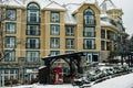 MONT-TREMBLANT, QC, CANADA - FEBRUARY 2020 Mont-Tremblant village in winter Royalty Free Stock Photo