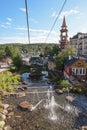 The view from a lift ride over the rooftops in the village of the Mont Tremblant Ski Resort in summer Royalty Free Stock Photo