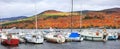 Several boats are docked at Lac Tremblant, is one of top four season recreational destinations in Canada.