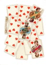 A montage of antique playing cards showing hearts.
