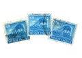 A montage of blue vintage postage stamps from India. Royalty Free Stock Photo