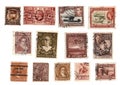 Brown vintage postage stamps from around the world.