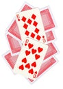 A montage of playing cards with two tens revealed.