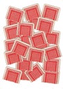 A montage of torn halves of vintage playing cards featuring the backs.