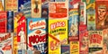 Montage of vintage advertisements magazines and posters with bright and bold colors, concept of Nostalgia, created with