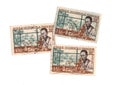 Vintage postage stamps from French West Africa. Royalty Free Stock Photo