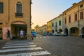 Montagnana, Italy - August 25, 2017: Cozy city street in the evening.