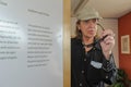 The German singer Udo Lindenberg posing with an aphorism of writer Hermann Hesse