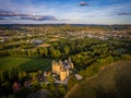 Montal castle drone shot with Saint Cere in the background